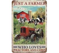 Just a Farmer Who Loves Tractors and Cows Home Decor Vintage Art Tin Sign Kitchen Wall Poster Cafe Bar Man Cave Art Christmas Decoration 8 x 12 Inches
