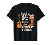 Just a Gal Who Lives for Country Tunes Guitar & Cowboy Boot T-Shirt
