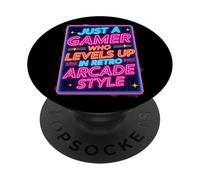Just a Gamer Who Levels Up Retro Arcade Style 80s Gaming Tee PopSockets Adhesive PopGrip