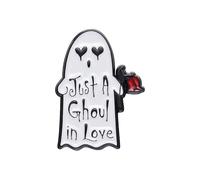 Just A Ghoul In Love Enamel Pin Cartoon Ghost Holding The Withered Rose Badge Brooch As Love Gift, Stainless Steel, no gemstone