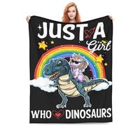 Just a Girl Dinosaur Blanket for Girls - Super Cute Unicorn Ride Dinosaur Rainbow Pattern Soft Lightweight Warm Flannel for Sofa Bed Camping 60"x50"