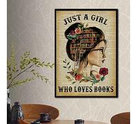 Just A Girl Who Love Book Poster Bookish Gifts Book Lovers Poster Reading Girl Reading Wall Art Love Reading Poster Bookworm Gifts Wall Decor Poster Metal Sign 8X12 Inches