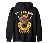 Just A Girl Who Love Cows Sunflower Highland Cow Cattle Zip Hoodie