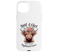 Just A Girl Who Love Highland Cows Floral Cow Girl Case for iPhone 15 Plus