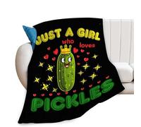 Just A Girl Who Love Pickles Blanket Funny Pickle Decor Throw Blanket Gifts for Girls Boys Super Warm Soft Plush Fleece Flannel Blanket Winter Couch Bedding Blanket for Adults Kids Women Men 50"X40"