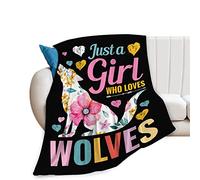 Just A Girl Who Love Wolves Blanket Cute Funny Wolf Decor Animal Throw Blanket Wolf Gifts for Girls Boys Super Warm Soft Plush Fleece Flannel Blanket Couch Bedding Blanket for Baby Kids Women 40"x50"