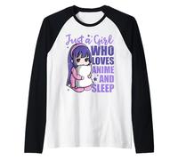 Just A Girl Who Loves Anime and Sleep Pajama PJ Raglan Baseball Tee