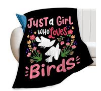 Just A Girl Who Loves Birds Throw Blanket Cute Flower Floral Print Blankets Gifts for Couch Sofa Bed Stuff Decor Soft Cozy Fleece Plush Flannel Bedding for Lover Women Girls Kids Adults 50"x60"