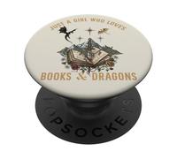 Just A Girl Who Loves Books and Dragons Fantasy Reader Book PopSockets Adhesive PopGrip