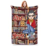 Just a Girl Who Loves Books Blanket, Personalized Reading Throw Blanket for Book Lovers Women, Christmas Graduation Birthday Gifts for Bookworm Readers Librarian, Book Club Room Home Decor (Style 10)