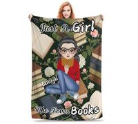 Just a Girl Who Loves Books Blanket, Personalized Reading Throw Blanket for Book Lovers Women, Christmas Graduation Birthday Gifts for Bookworm Readers Librarian, Book Club Room Home Decor (Style 02)