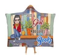 Just a Girl Who Loves Books Blanket, Personalized Reading Wearable Hooded Blanket for Book Lovers Women, Christmas Birthday Gifts for Bookworm Readers Librarian, Book Club Room Home Decor (Style 16)