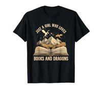 Just A Girl Who Loves Books & Dragons Romantasy Book Reader T-Shirt