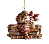 Just a Girl Who Loves Books Ornament,Personalized 2D Flat Reading Book Ornaments,Custom Name Hanging Ornaments for Christmas Trees,Xmas Gifts for Book Lovers Readers Bookworms Bookish