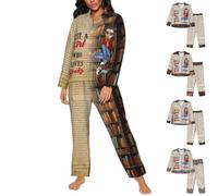 Just A Girl Who Loves Books Pajamas Personalized Name Cartoon Portrait Sleepwear Reading Lovers Sweatshirt Sweatpants Bookish Pajamas Bookworm Librarian Gift Custom Reading Sleepwear Lounge Gift