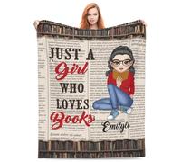 Just A Girl Who Loves Books Personalised Name Portrait Blanket For Sofa Bed Office Camping Reading Blanket Gifts For Book Lovers Friend Christmas Birthday Anniversary (style 21)