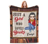 Just A Girl Who Loves Books Personalised Name Portrait Blanket For Sofa Bed Office Camping Reading Blanket Gifts For Book Lovers Friend Christmas Birthday Anniversary (style 20)