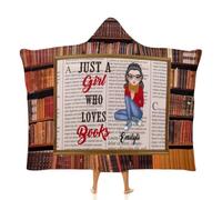 Just A Girl Who Loves Books Personalised Name Portrait Hooded Blanket For Sofa Bed Office Camping Reading Hooded Blanket Gifts For Book Lovers Friend Christmas Birthday Anniversary (style 2)