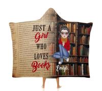 Just A Girl Who Loves Books Personalised Name Portrait Hooded Blanket For Sofa Bed Office Camping Reading Hooded Blanket Gifts For Book Lovers Friend Christmas Birthday Anniversary (style 5)