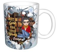 Just A Girl Who Loves Books, Personalized 3D Effect Books Mugs, 3D Bookshelf Mug, Book Lovers Coffee Mug, Library Bookshelf Mug Bookish Gift for Women Readers Writers (Style 2)