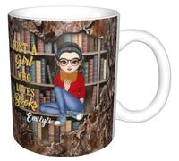 Just A Girl Who Loves Books, Personalized 3D Effect Books Mugs, 3D Bookshelf Mug, Book Lovers Coffee Mug, Library Bookshelf Mug Bookish Gift for Women Readers Writers (Style 1)
