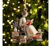 Just a Girl Who Loves Books Personalized Book Lover Ornaments, Custom Reading Ornament for Christmas Tree Decorations, Book Acrylic Ornament Gift for Readers Bookworms Librarians (Style 05)
