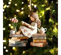 Just a Girl Who Loves Books Personalized Book Lover Ornaments, Custom Reading Ornament for Christmas Tree Decorations, Book Acrylic Ornament Gift for Readers Bookworms Librarians (Style 09)