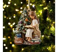 Just a Girl Who Loves Books Personalized Book Lover Ornaments, Custom Reading Ornament for Christmas Tree Decorations, Book Acrylic Ornament Gift for Readers Bookworms Librarians (Style 02)