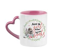 Just a Girl who Loves Books, Reading Lover, for Girls Coffee Tea Cocoa Soup Daily use Mug Ceramic Heart Handle Coffee Mug. (Pink)