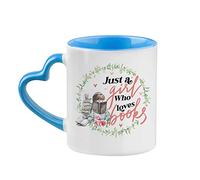 Just a Girl who Loves Books, Reading Lover, for Girls Coffee Tea Cocoa Soup Daily use Mug Ceramic Heart Handle Coffee Mug. (Blue)