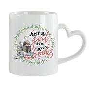Just a Girl who Loves Books, Reading Lover, for Girls Coffee Tea Cocoa Soup Daily use Mug Ceramic Heart Handle Coffee Mug. (White)