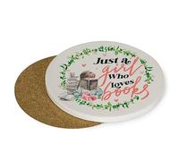 Just a girl who loves books, Reading Lover, For Girls Tableware, Coffee/Tea/Drink Coaster. (Round Ceramic Coaster)