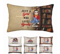 Just A Girl Who Loves Books Reading Pillow Covers Personalized Name Portraits Throw Pillow Case Book Lovers Gifts Bookshelf Wearable Pillow Travel Pillow Covers for Women Reader Lady Bookworm
