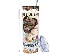 Just a Girl Who Loves Books Tumbler with Lid, Straw and Bookish Gift for Women