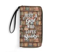 Just A Girl Who Loves Books Wallet,Personalized Womens Leather Long Wallets with Name Portrait,Custom Long Clutch Purse Large Capacity Wristlet Wallet,Gifts for Book Lovers Readers Bookworms Librarian
