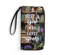 Just A Girl Who Loves Books Wallet,Personalized Womens Leather Long Wallets with Name Portrait,Custom Long Clutch Purse Large Capacity Wristlet Wallet,Gifts for Book Lovers Readers Bookworms Librarian