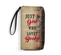 Just A Girl Who Loves Books Wallet,Personalized Womens Leather Long Wallets with Name Portrait,Custom Long Clutch Purse Large Capacity Wristlet Wallet,Gifts for Book Lovers Readers Bookworms Librarian