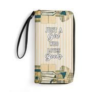 Just A Girl Who Loves Books Wallet,Personalized Womens Leather Long Wallets with Name Portrait,Custom Long Clutch Purse Large Capacity Wristlet Wallet,Gifts for Book Lovers Readers Bookworms Librarian
