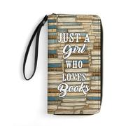 Just A Girl Who Loves Books Wallet,Personalized Womens Leather Long Wallets with Name Portrait,Custom Long Clutch Purse Large Capacity Wristlet Wallet,Gifts for Book Lovers Readers Bookworms Librarian