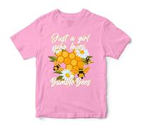 Just a Girl Who Loves Bumble Bees T Shirt Kids Funny Flowers Honey Birthday Top Tee Bumble Bee Boys and Girls, 5-6 Years, Light Pink