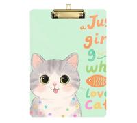 Just A Girl Who Loves Cat Big clipboards Waterproof for 5th Grade Classroom Essentials for Teachers Size 9 x 12 Gold