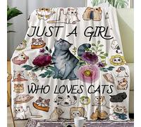 Just a Girl Who Loves Cat Super Soft Flannel Throw Blanket Gift for Cat Lovers, Lightweight Cozy Blanket for Women, Kids and Adults, 50 x 40