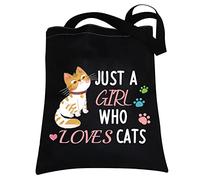 Just a Girl Who Loves Cats Gifts for Cat Lovers Tote Bag Cute Cat Owner Gifts Cat Reusable Canvas Bag (Cat Girl tote)