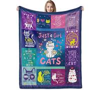 Just A Girl Who Loves Cats Throw Blankets, Cute Cat Gift Plush Flannel Blanket for Girls, Cozy Fuzzy Cat Lover Kitten Fluffy Fleece Blanket for Teen Girls Women Birthday Gift Couch Decor, 130 x 150 cm