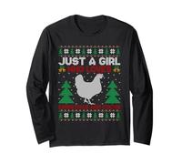 Just A Girl Who Loves Christmas and Chicken Ugly Xmas Pajama Long Sleeve T-Shirt