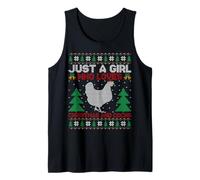 Just A Girl Who Loves Christmas and Chicken Ugly Xmas Pajama Tank Top