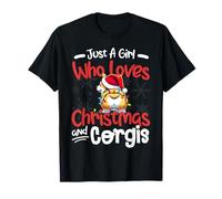 Just A Girl Who Loves Christmas And Corgis Funny Santa Hat T-Shirt