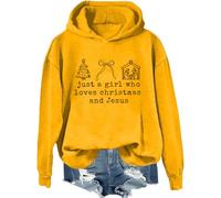 Just a Girl Who Loves Christmas and Jesus Hoodie Christian Christmas Shirts For Girls Women Family Christian Sweatshirt Yellow
