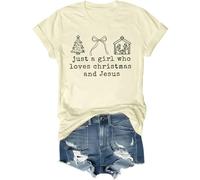 Just a Girl Who Loves Christmas and Jesus Shirt Christian Christmas Shirts for Girls Women Christian V Neck Tshirt
