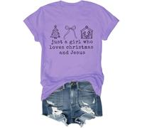 Just a Girl Who Loves Christmas and Jesus Shirt Christian Christmas Shirts for Girls Women Christian V Neck Tshirt Light Purple